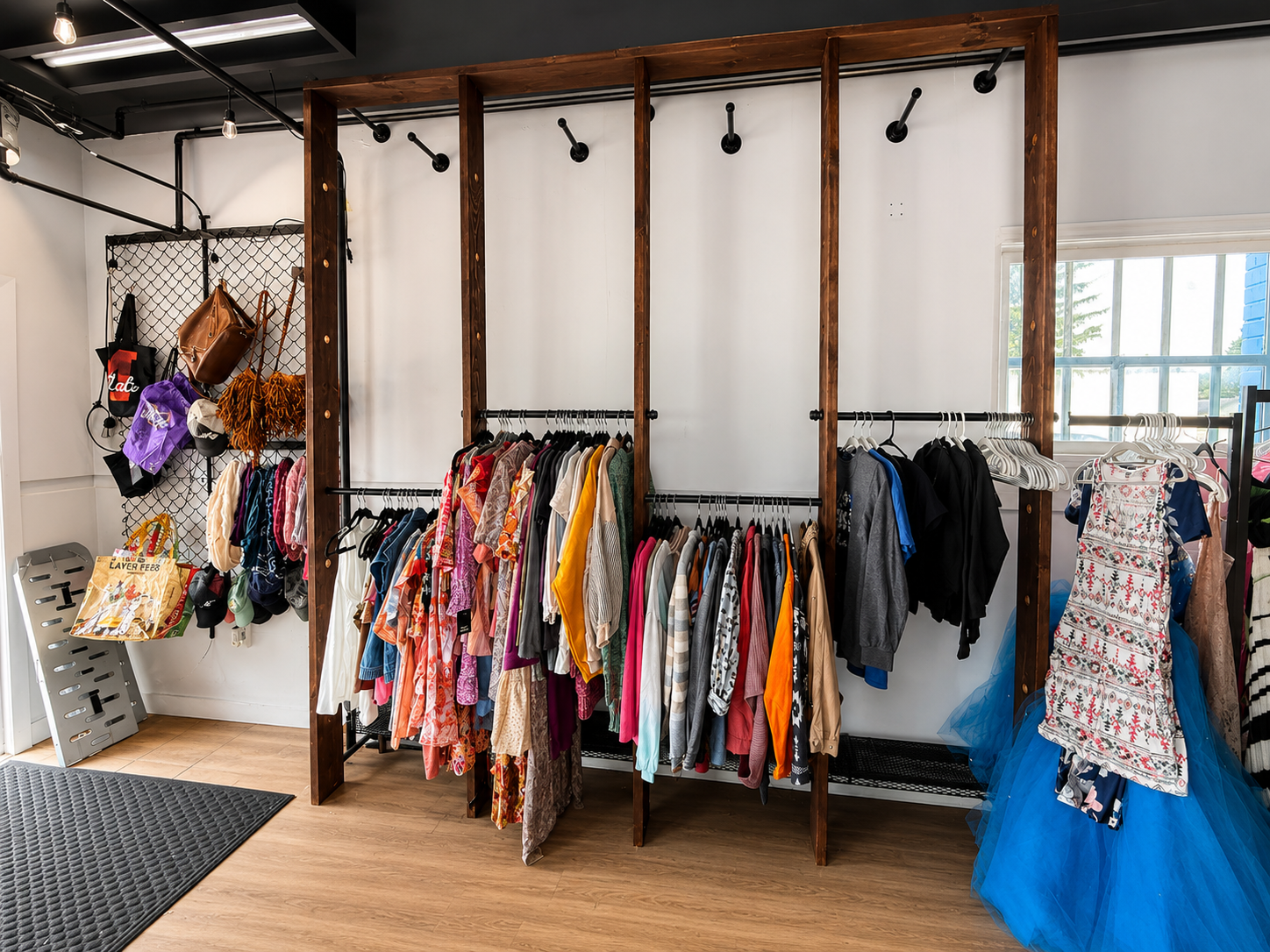 Clothing racks filled with garments for neighbors